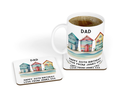 Personalised Mug & Coaster - Beach Hut