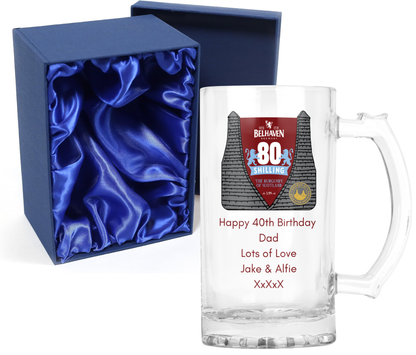 Personalised Glass Beer Tankard Mug - Belhaven 80 Shilling Beer Design