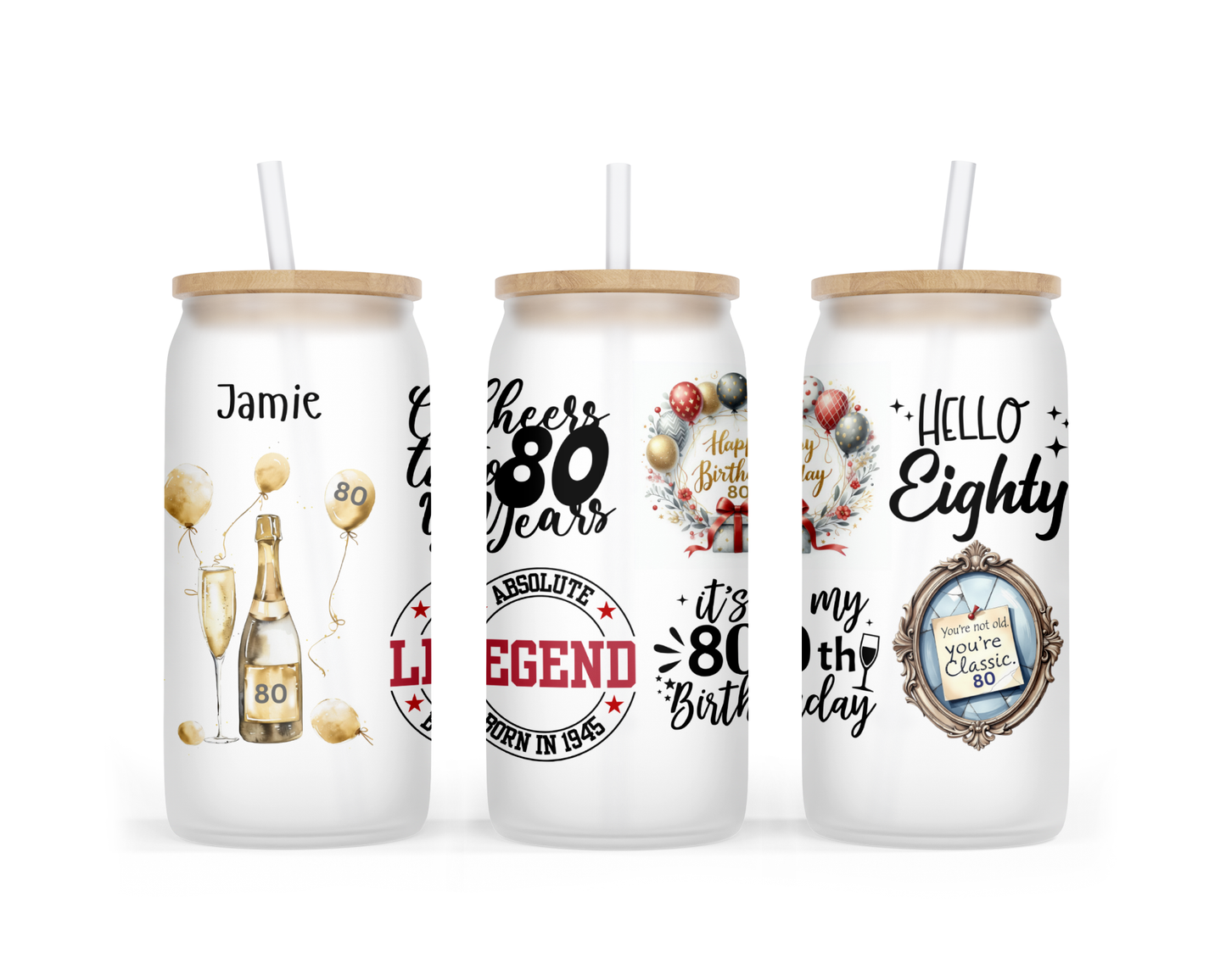 Personalised Frosted Glass Tumbler - 80th Birthday Gold Design