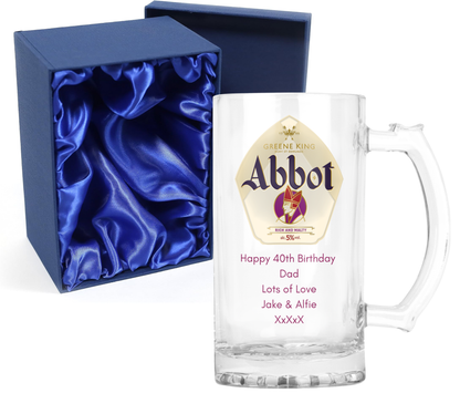 Personalised Glass Beer Tankard Mug - Greene King Abbot Ale Design