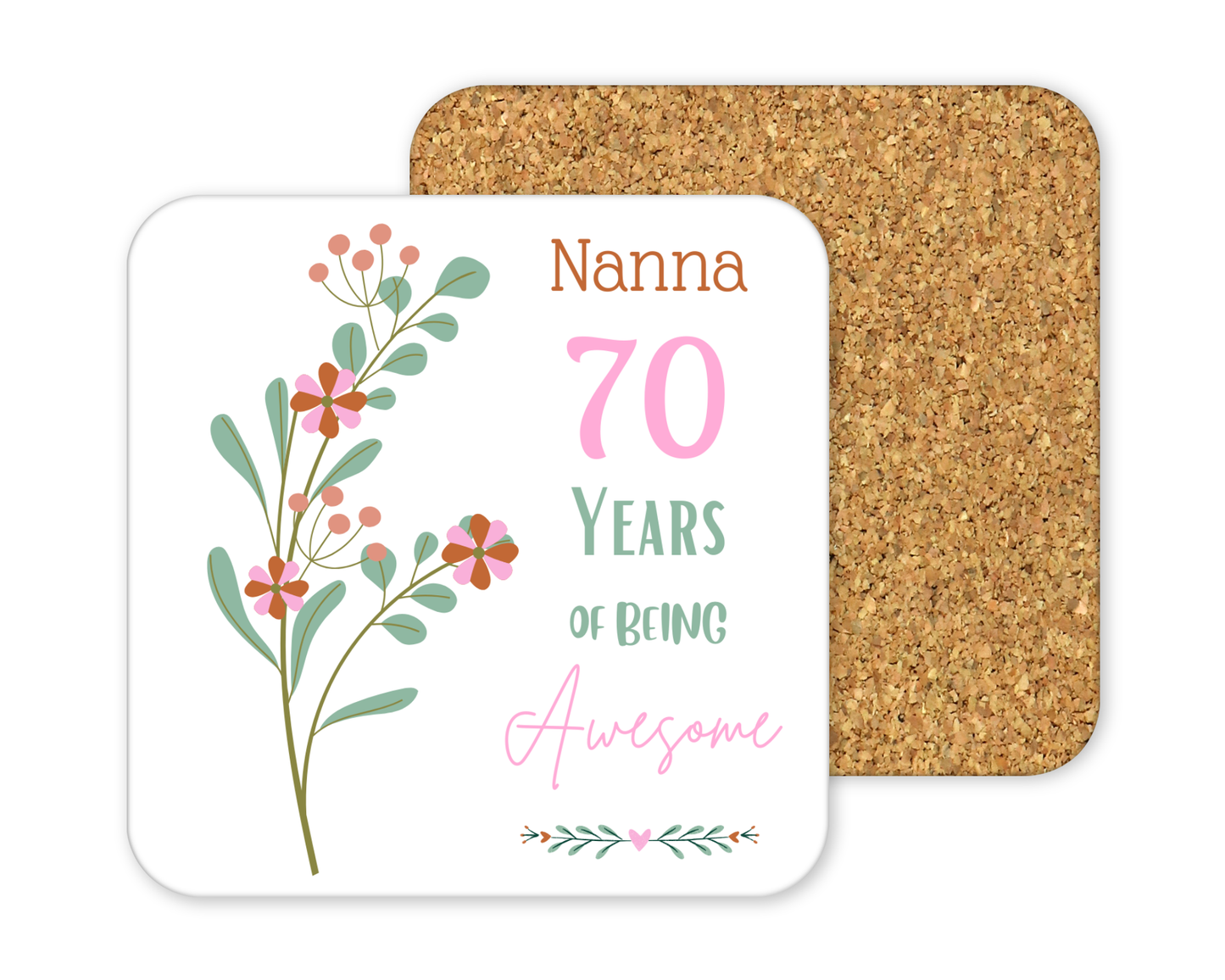 Personalised Drinks Coaster - Awesome Birthday Floral Design