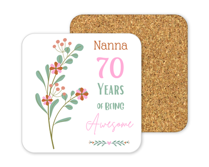 Personalised Drinks Coaster - Awesome Birthday Floral Design