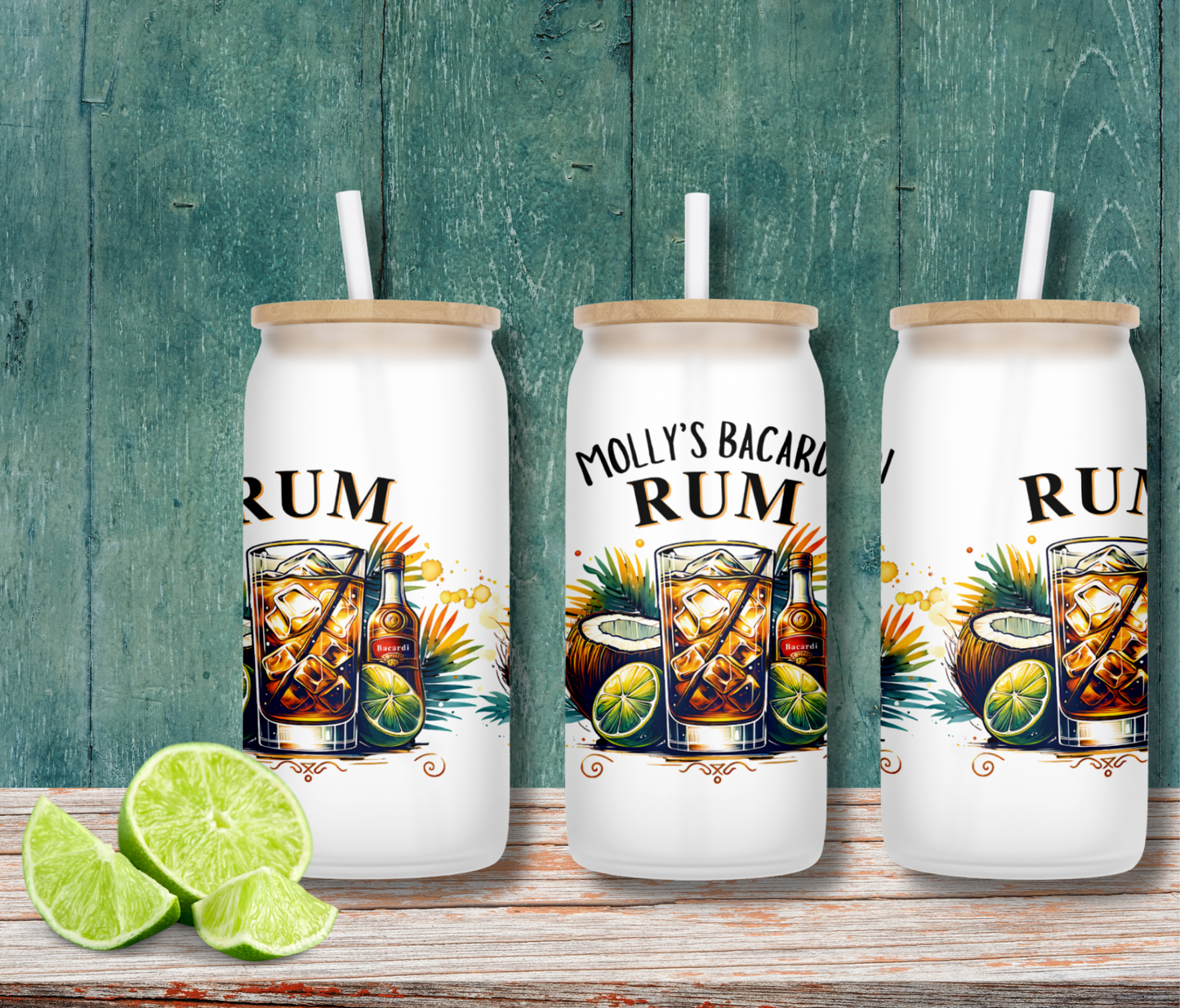 Personalised Frosted Glass Tumbler - Bacardi & Coke Design