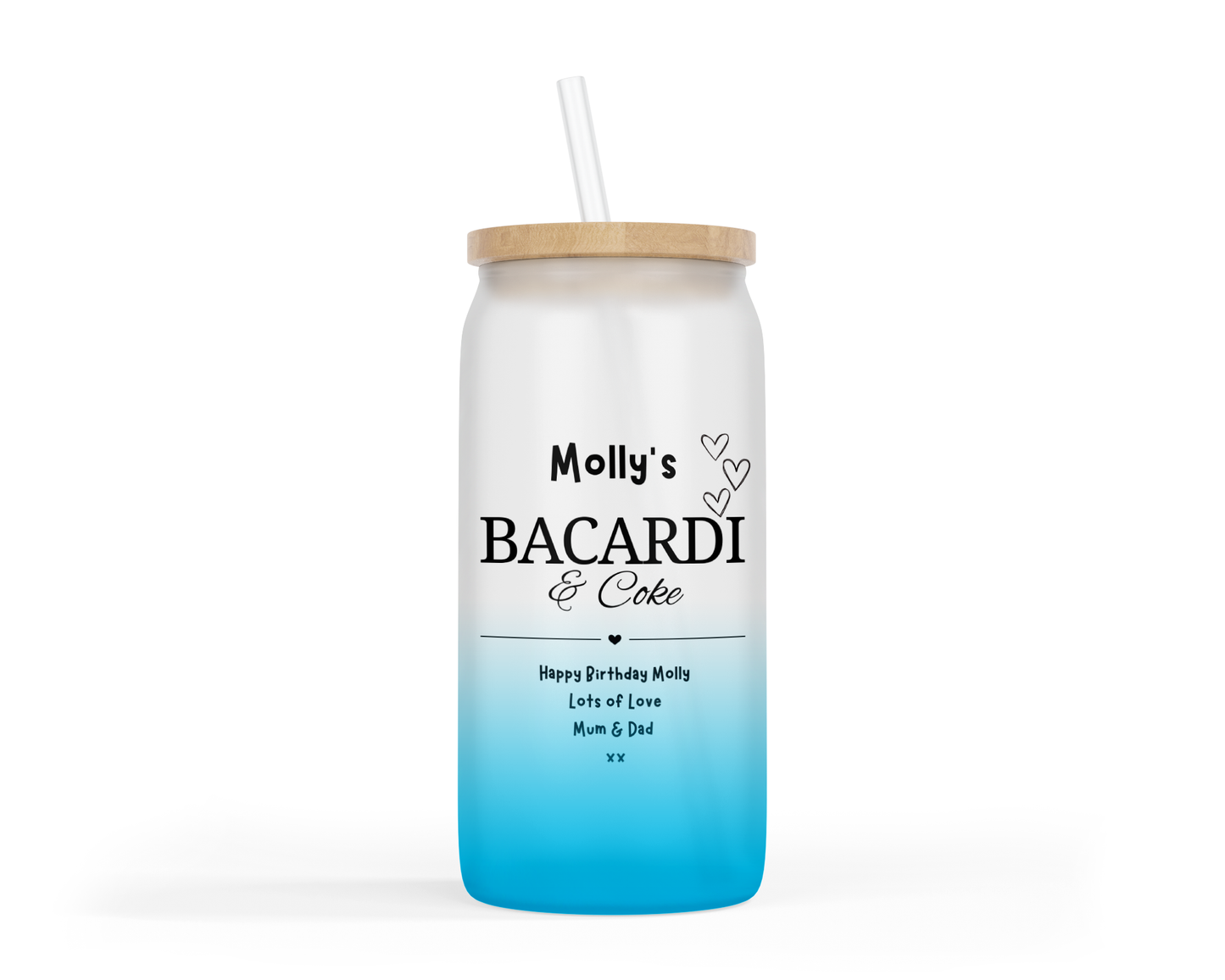 Personalised Ombre Coloured Glass Tumbler - Bacardi Design