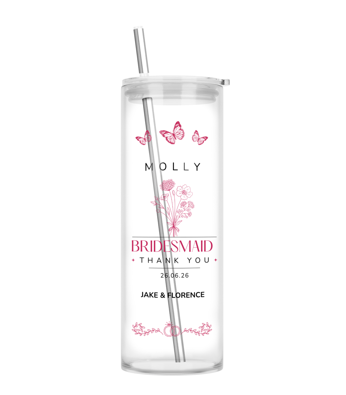 Personalised Tall Glass Tumbler - Flower Girl/Bridesmaid Wedding Design