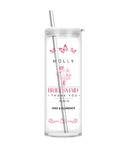 Personalised Tall Glass Tumbler - Flower Girl/Bridesmaid Wedding Design