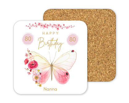 Personalised Drinks Coaster - Birthday Butterfly Design