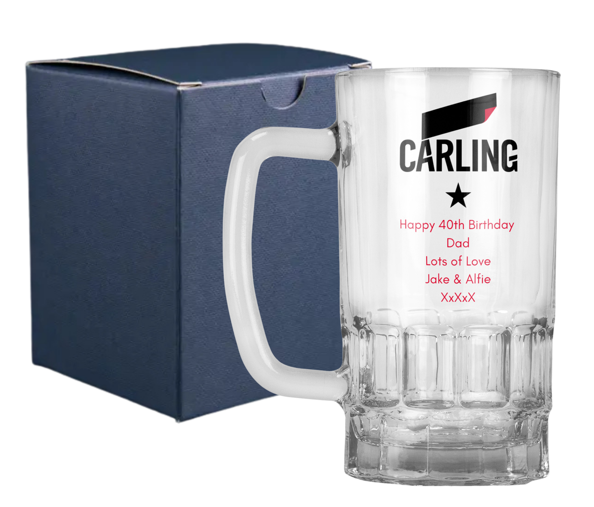 Personalised 20oz Pint Clear Glass Beer Tankard Mug - Carling Design