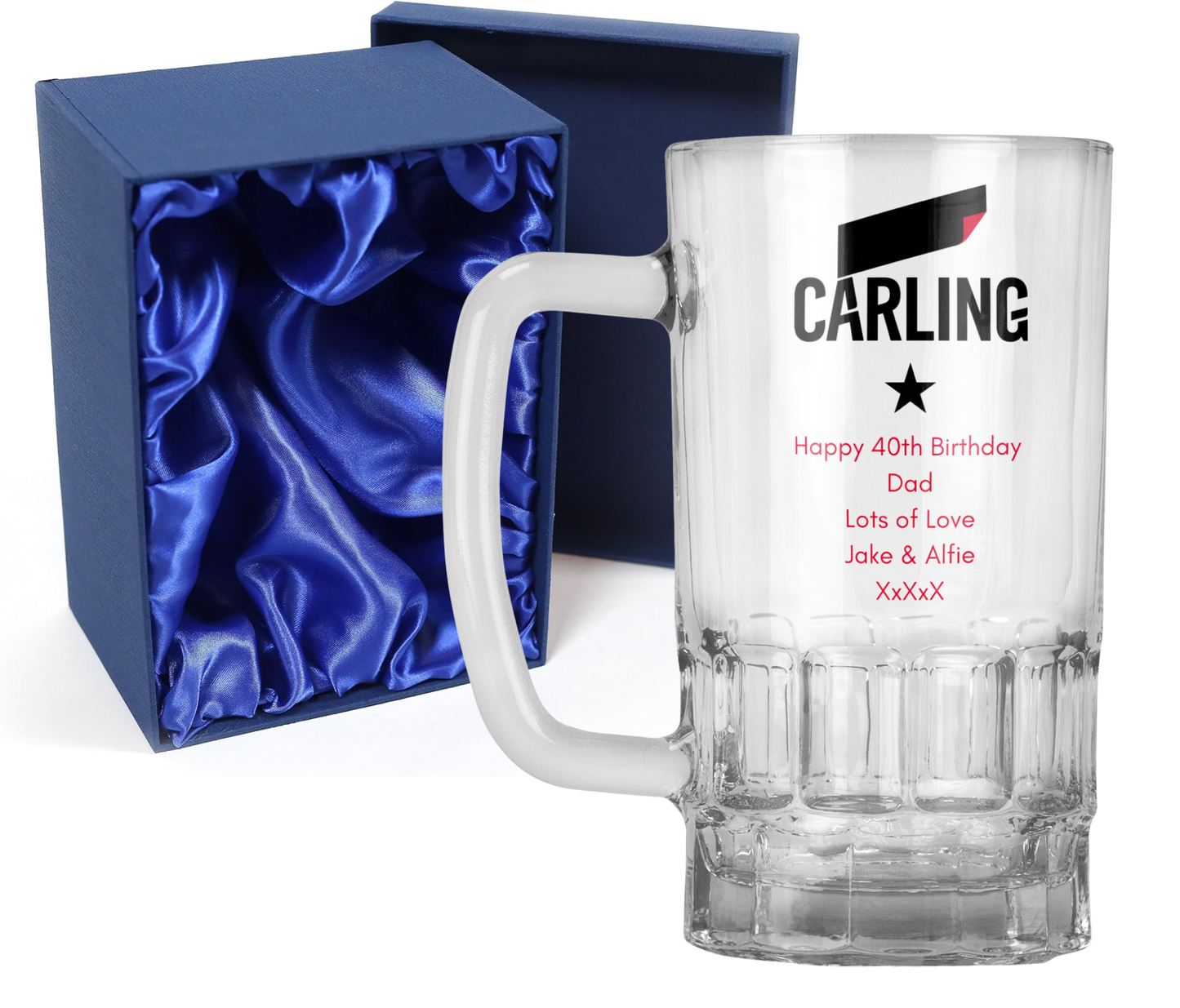 Personalised 20oz Pint Clear Glass Beer Tankard Mug - Carling Design