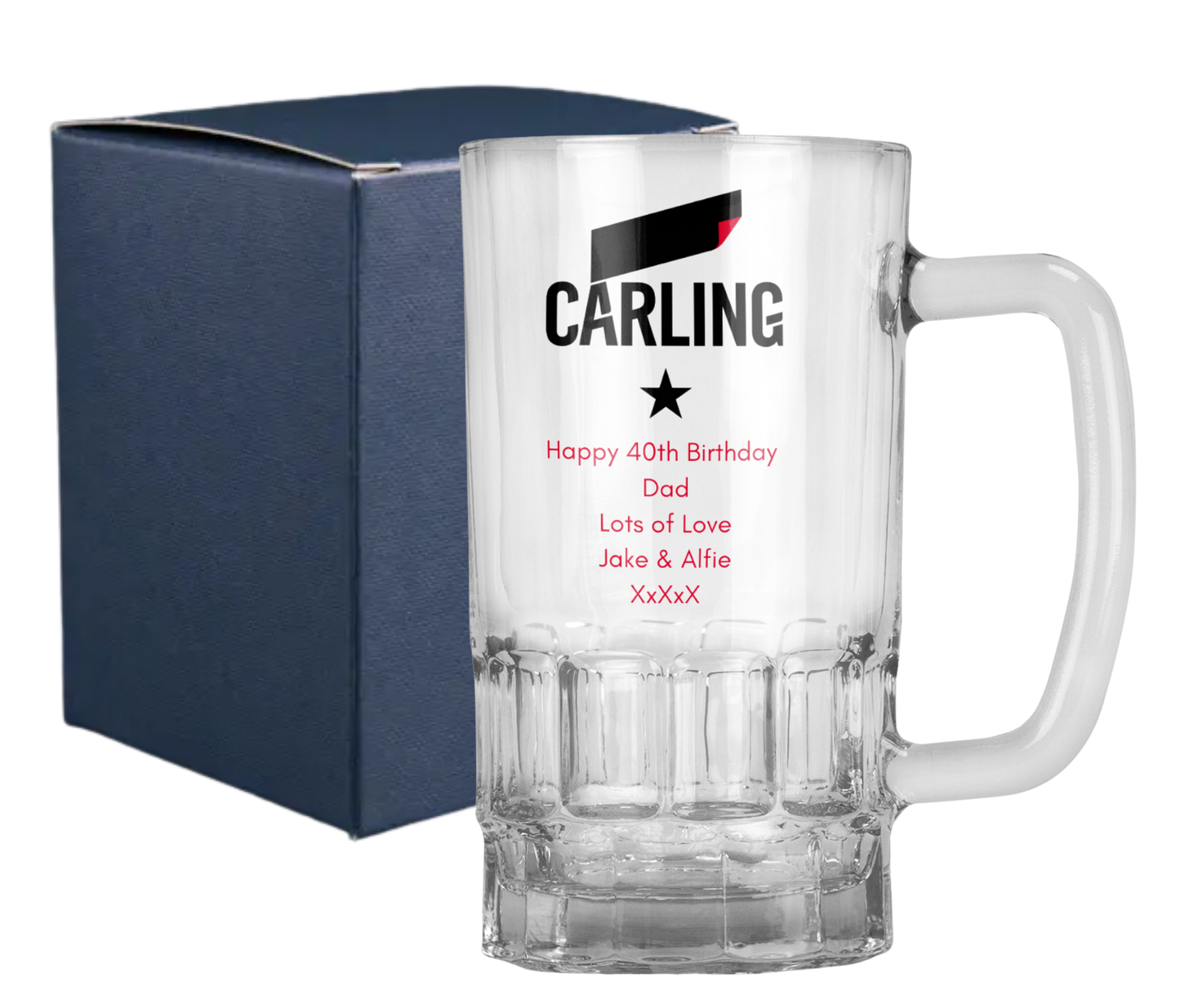 Personalised 20oz Pint Clear Glass Beer Tankard Mug - Carling Design