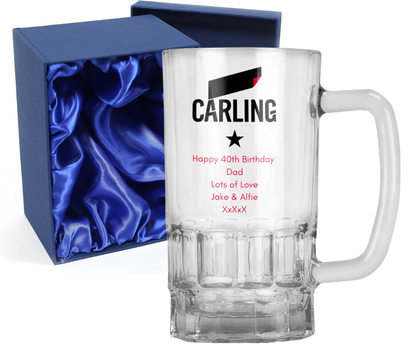 Personalised 20oz Pint Clear Glass Beer Tankard Mug - Carling Design