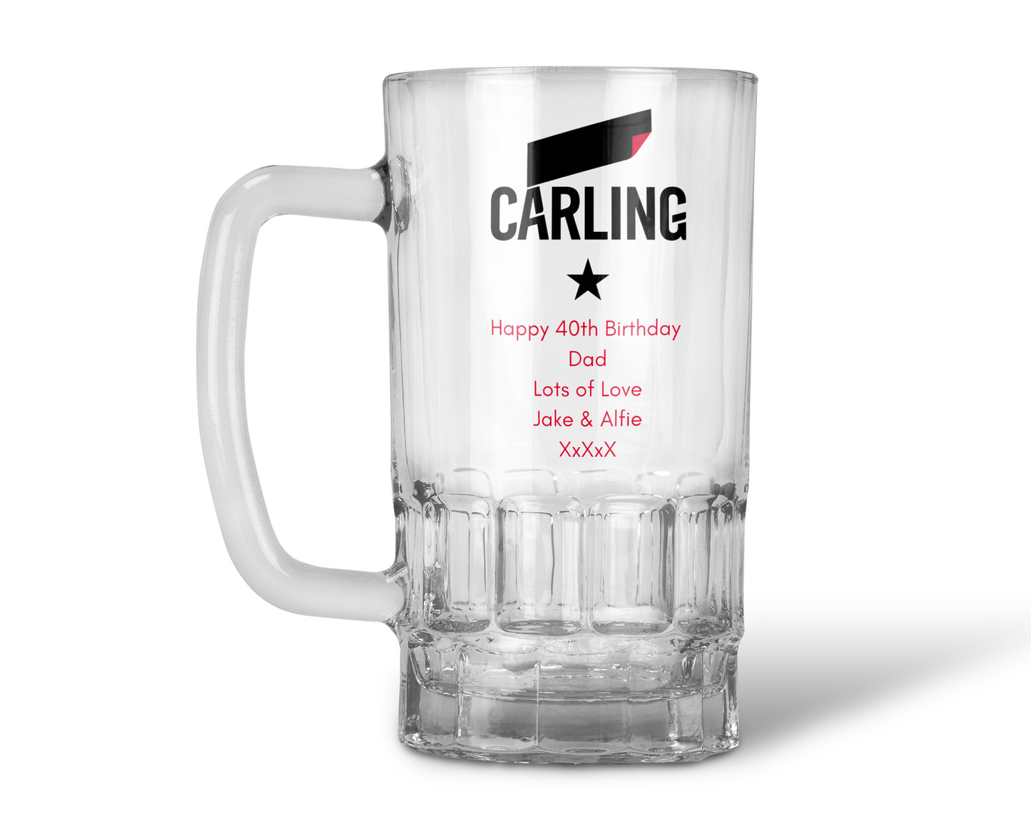Personalised 20oz Pint Clear Glass Beer Tankard Mug - Carling Design