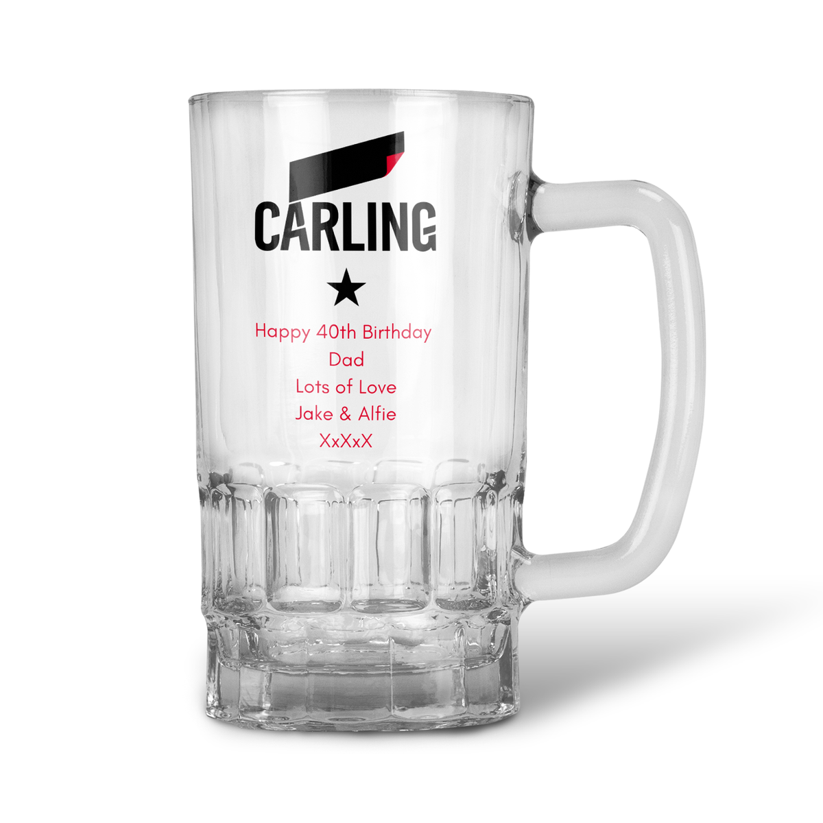 Personalised 20oz Pint Clear Glass Beer Tankard Mug - Carling Design