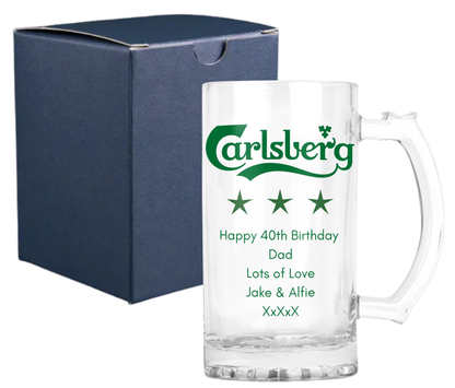 Personalised Glass Beer Tankard Mug - Carlsberg Lager Design