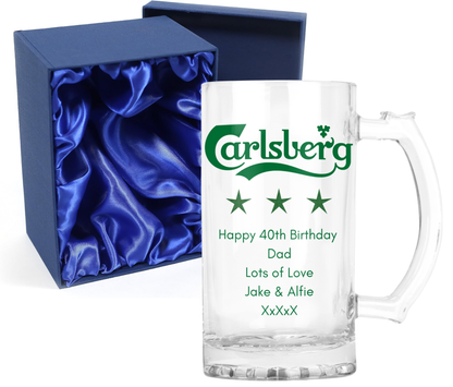 Personalised Glass Beer Tankard Mug - Carlsberg Lager Design
