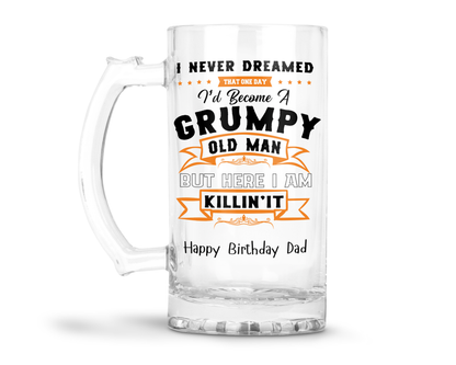 Personalised Clear Glass Tankard - Grumpy Old Man Design