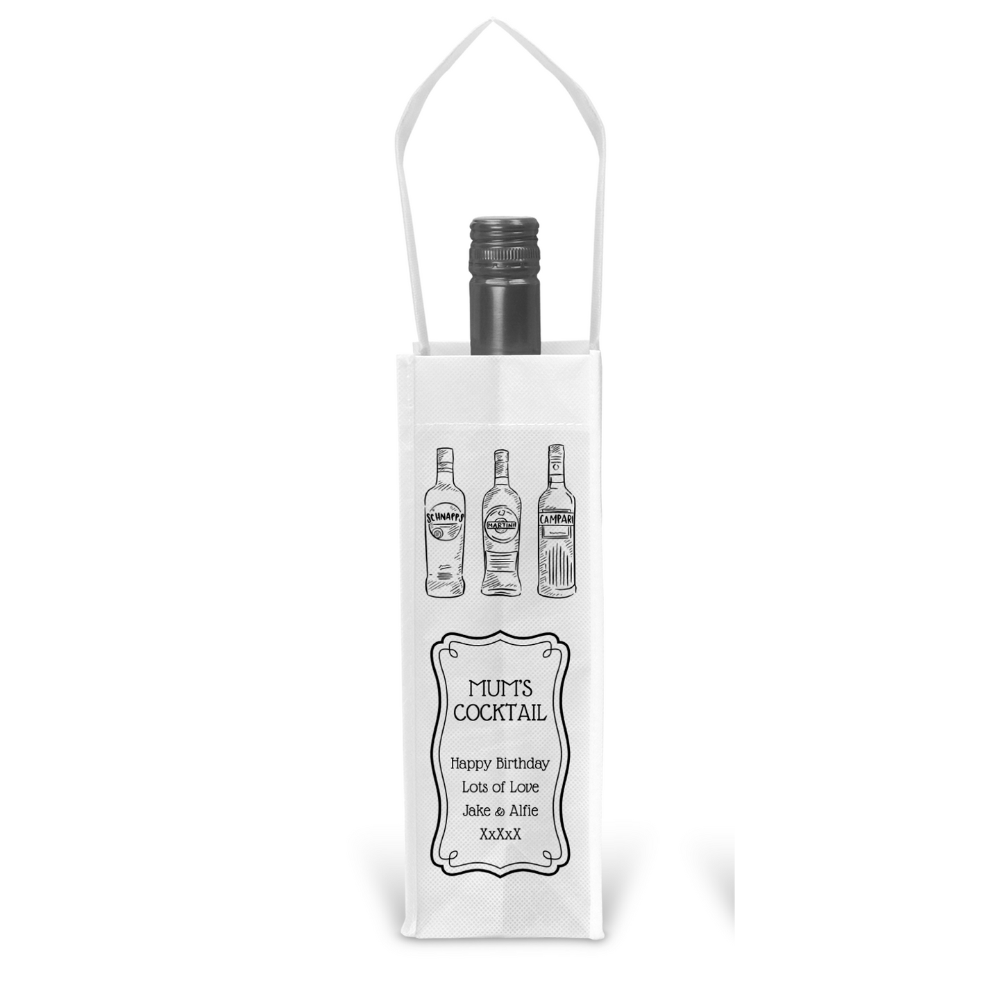 Personalised Bottle Gift Bag - Cocktail Black & White Design