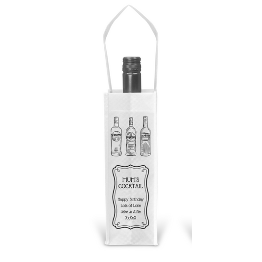 Personalised Bottle Gift Bag - Cocktail Black & White Design