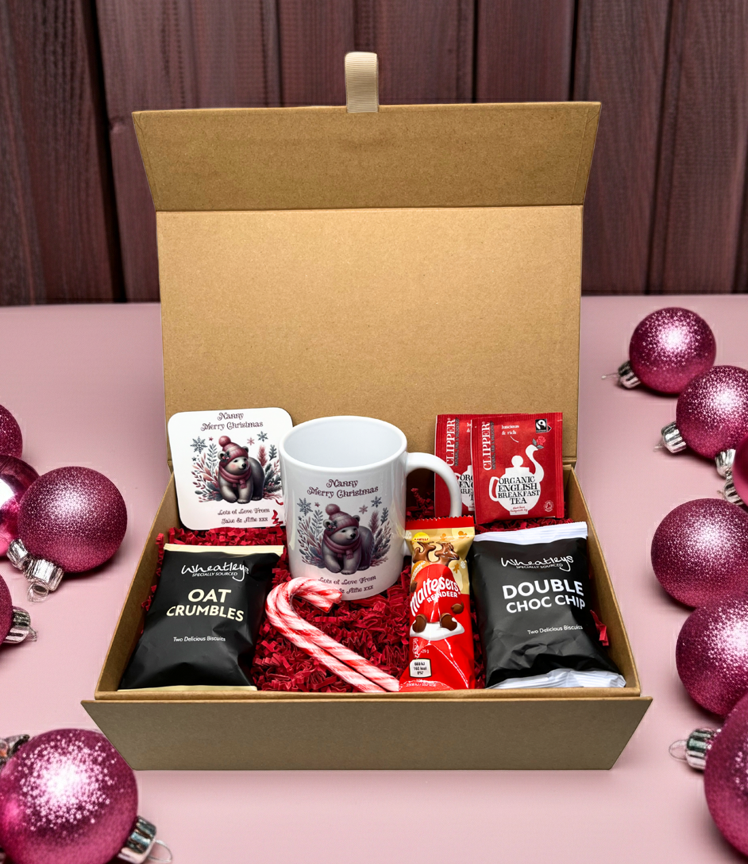 Personalised Christmas Pink Polar Bear Design Mug & Coaster Hamper Gift Box