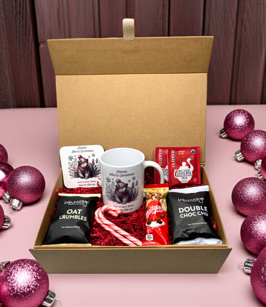 Personalised Christmas Pink Polar Bear Design Mug & Coaster Hamper Gift Box