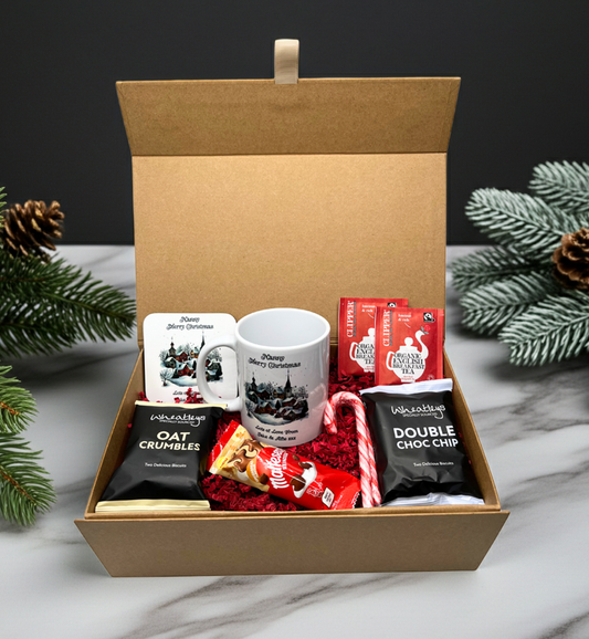 Personalised Christmas Village Design Mug & Coaster Hamper Gift Box