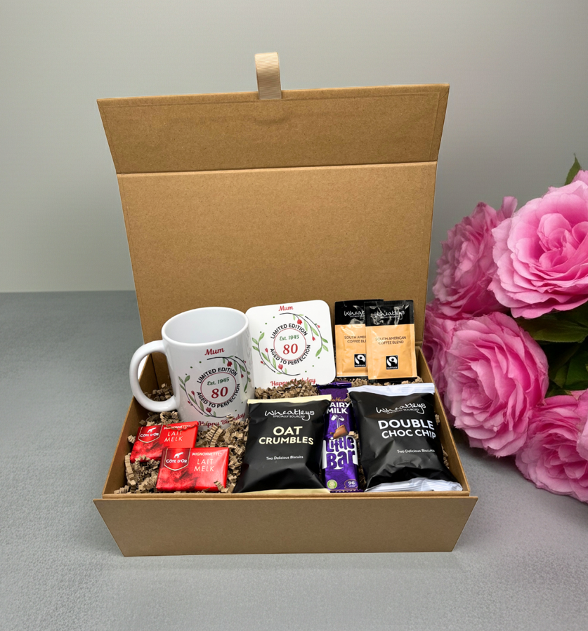 Personalised Flowers Limited Birthday Design Mug & Coaster Hamper Gift Box