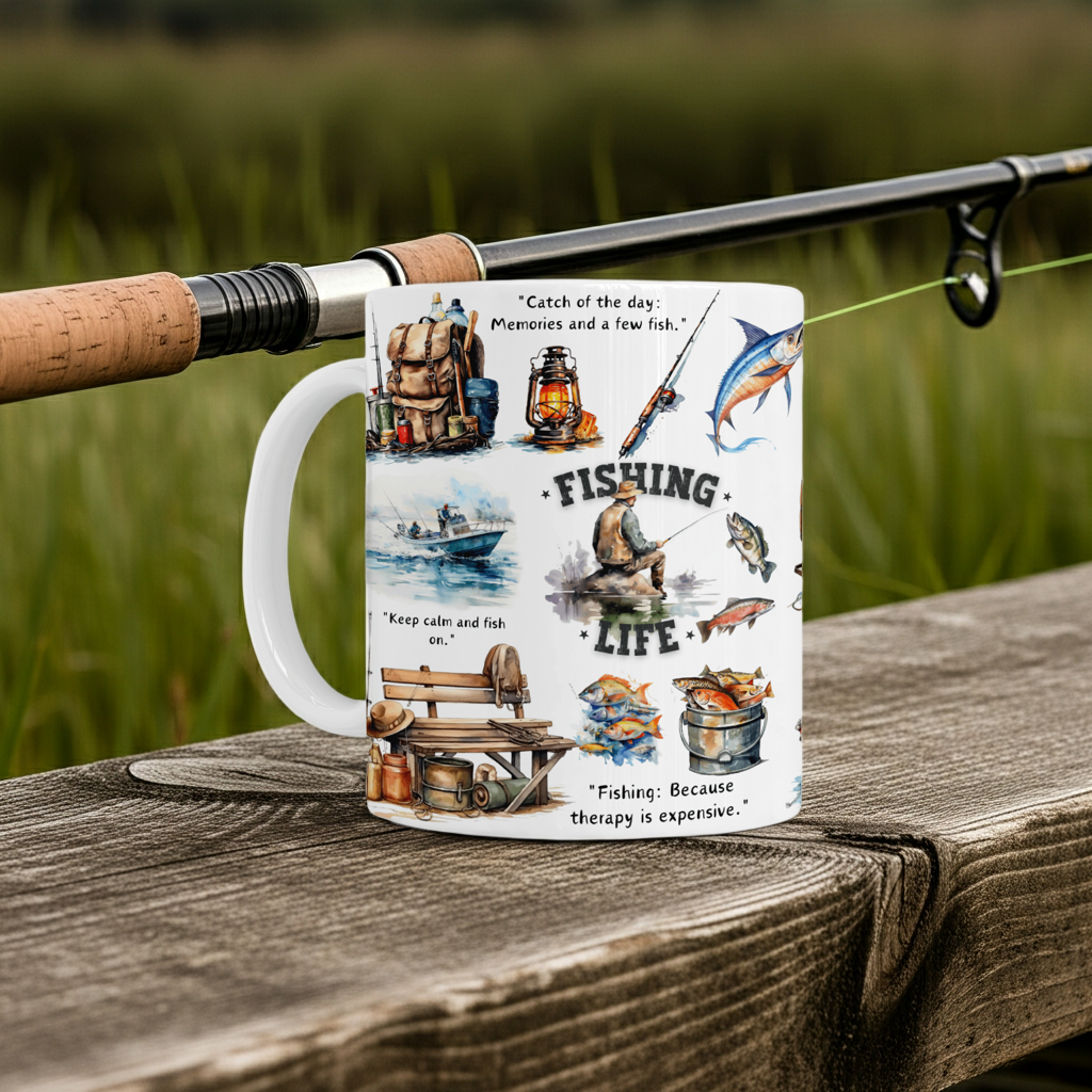 Ceramic Mug - 'Fishing Life' Design