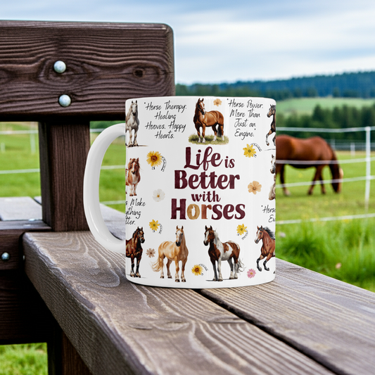 Ceramic Mug - "Life Is Better With Horses" Design