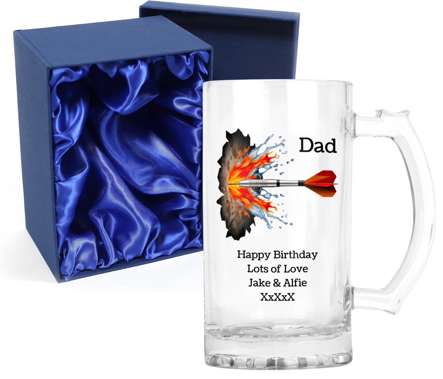 Personalised Clear Glass Beer Tankard Mug - Darts Design