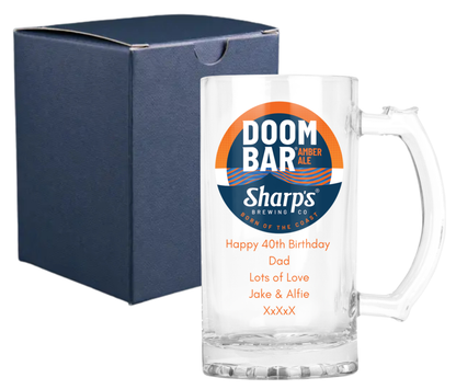 Personalised Glass Beer Tankard Mug - Doom Bar Amber Ale Design