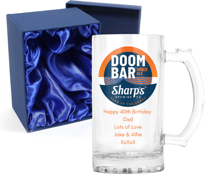 Personalised Glass Beer Tankard Mug - Doom Bar Amber Ale Design