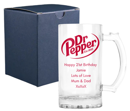Personalised Glass Tankard Mug - Dr Pepper Design