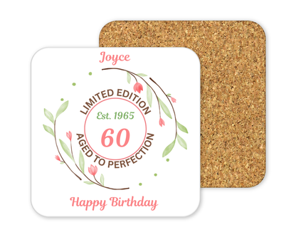 Personalised Drinks Coaster - Limited Edition Birthday Floral Design