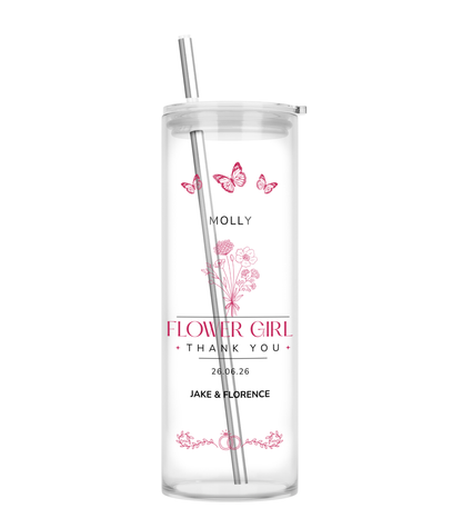 Personalised Tall Glass Tumbler - Flower Girl/Bridesmaid Wedding Design