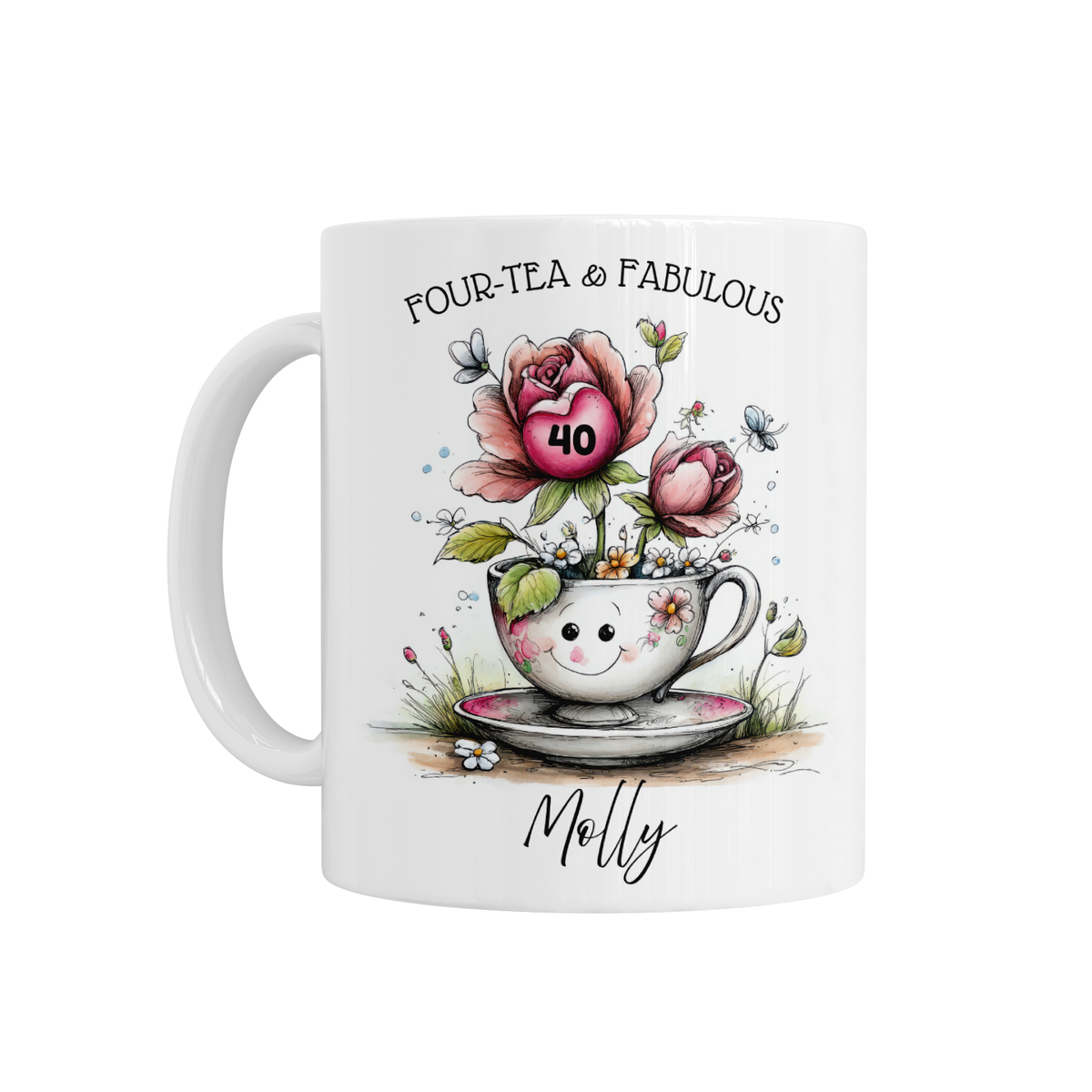 Personalised Ceramic Mug - Four-Tea & Fabulous 40th Birthday Design