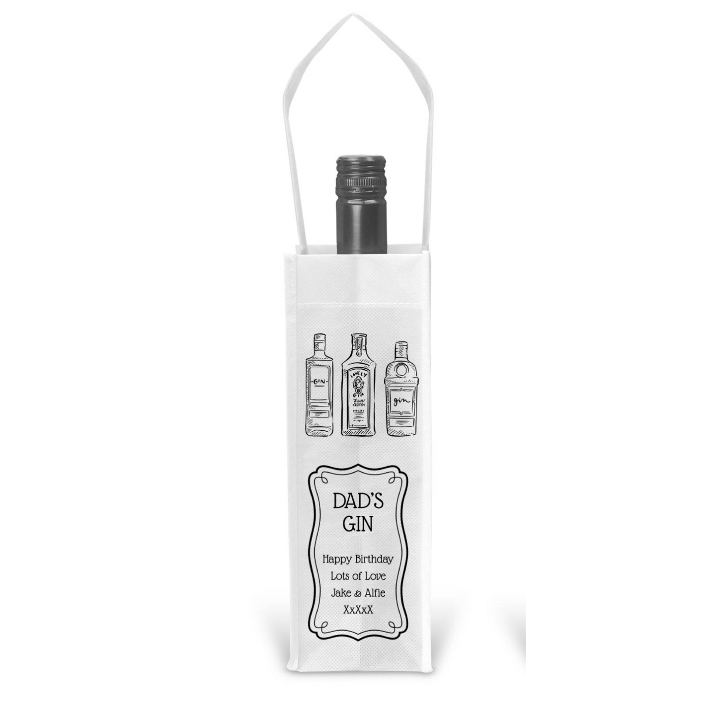 Personalised Bottle Gift Bag - Gin Black & White Design