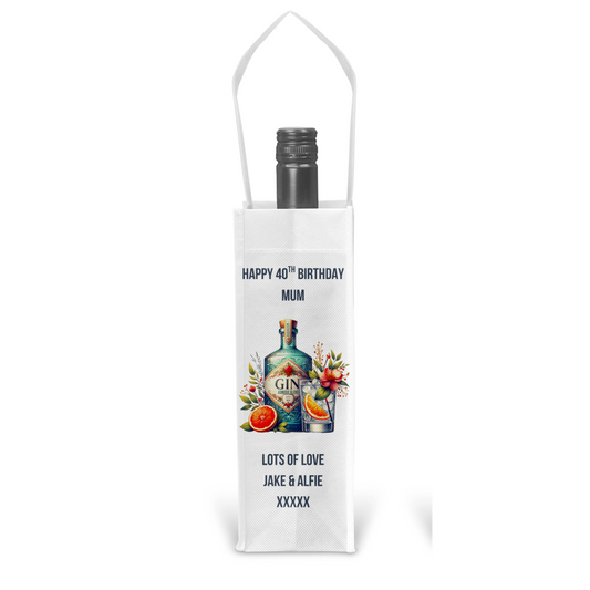 Personalised Bottle Gift Bag - Gin Flowers Design