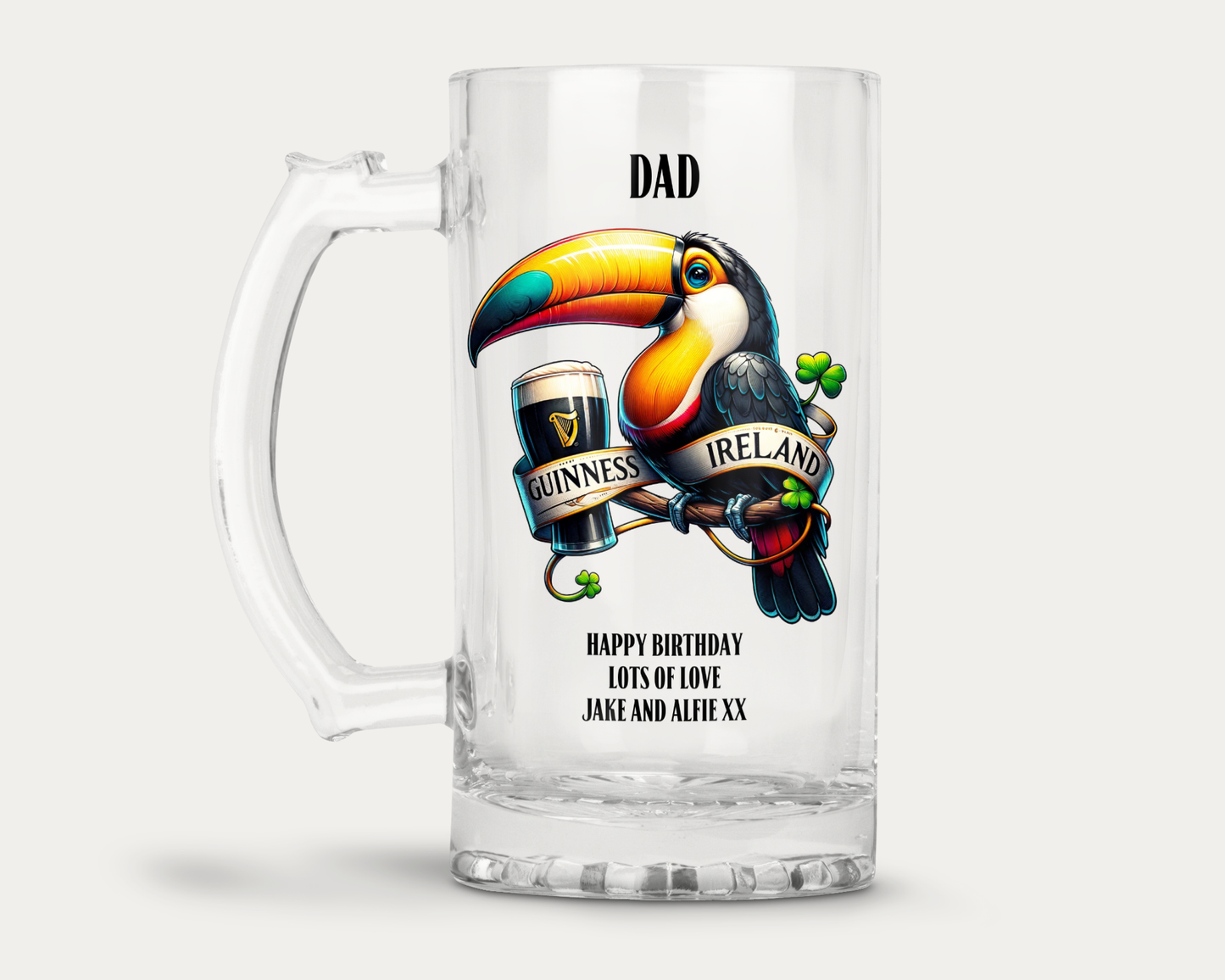 Personalised Clear Glass Tankard (0.8 Pint) - Guinness Design