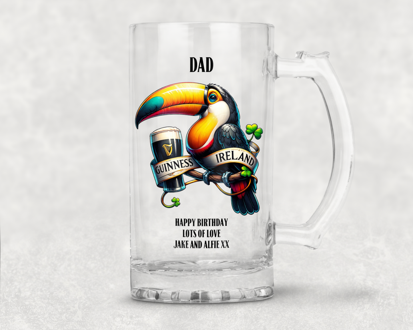 Personalised Clear Glass Tankard (0.8 Pint) - Guinness Design