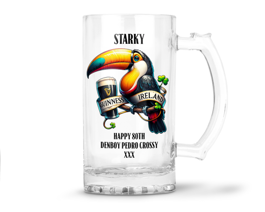 Personalised Clear Glass Beer Tankard Mug - Guinness Design