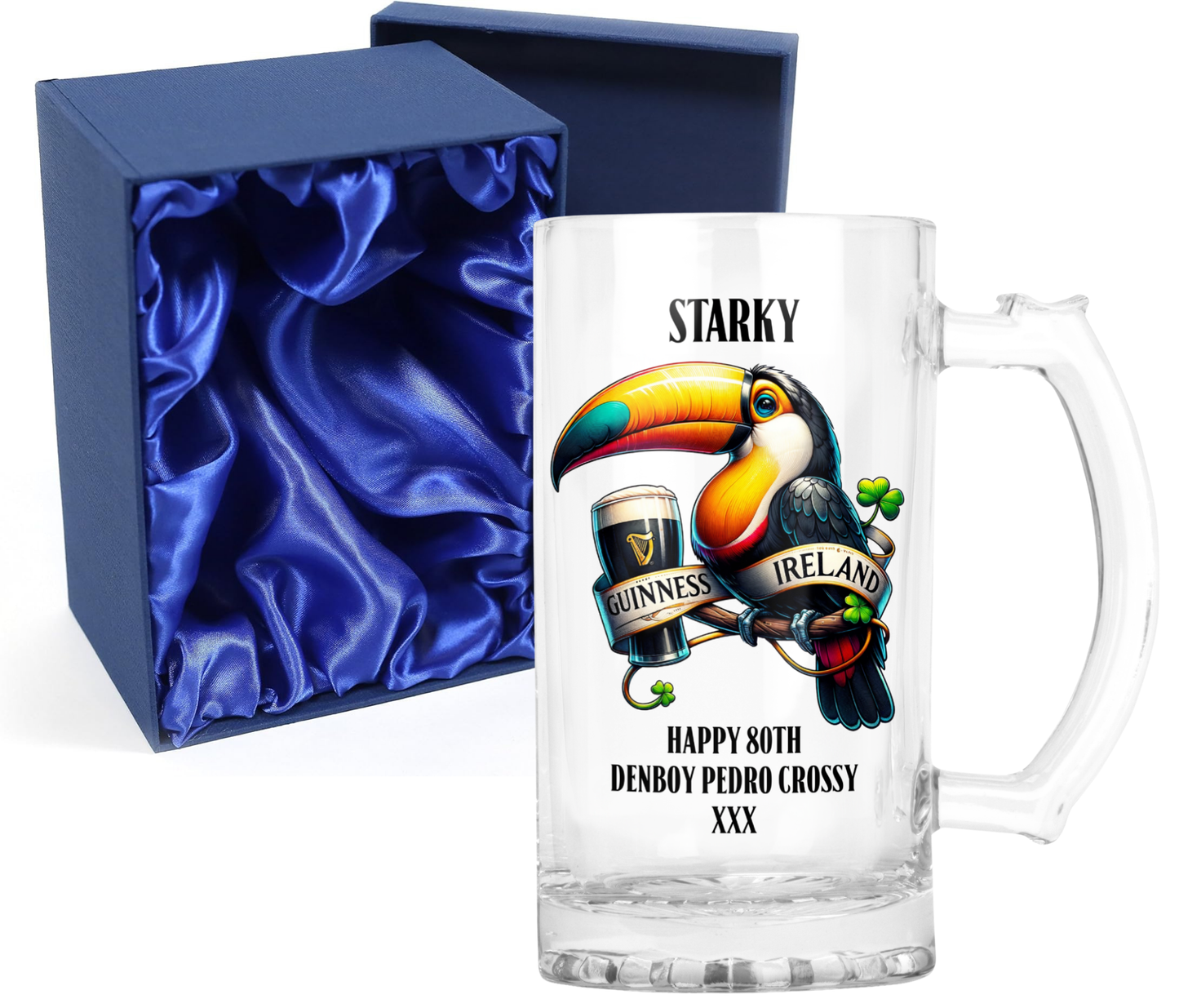 Personalised Clear Glass Beer Tankard Mug - Guinness Design