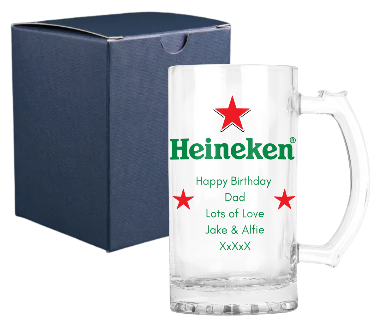 Personalised Glass Beer Tankard Mug - Heineken Lager Design