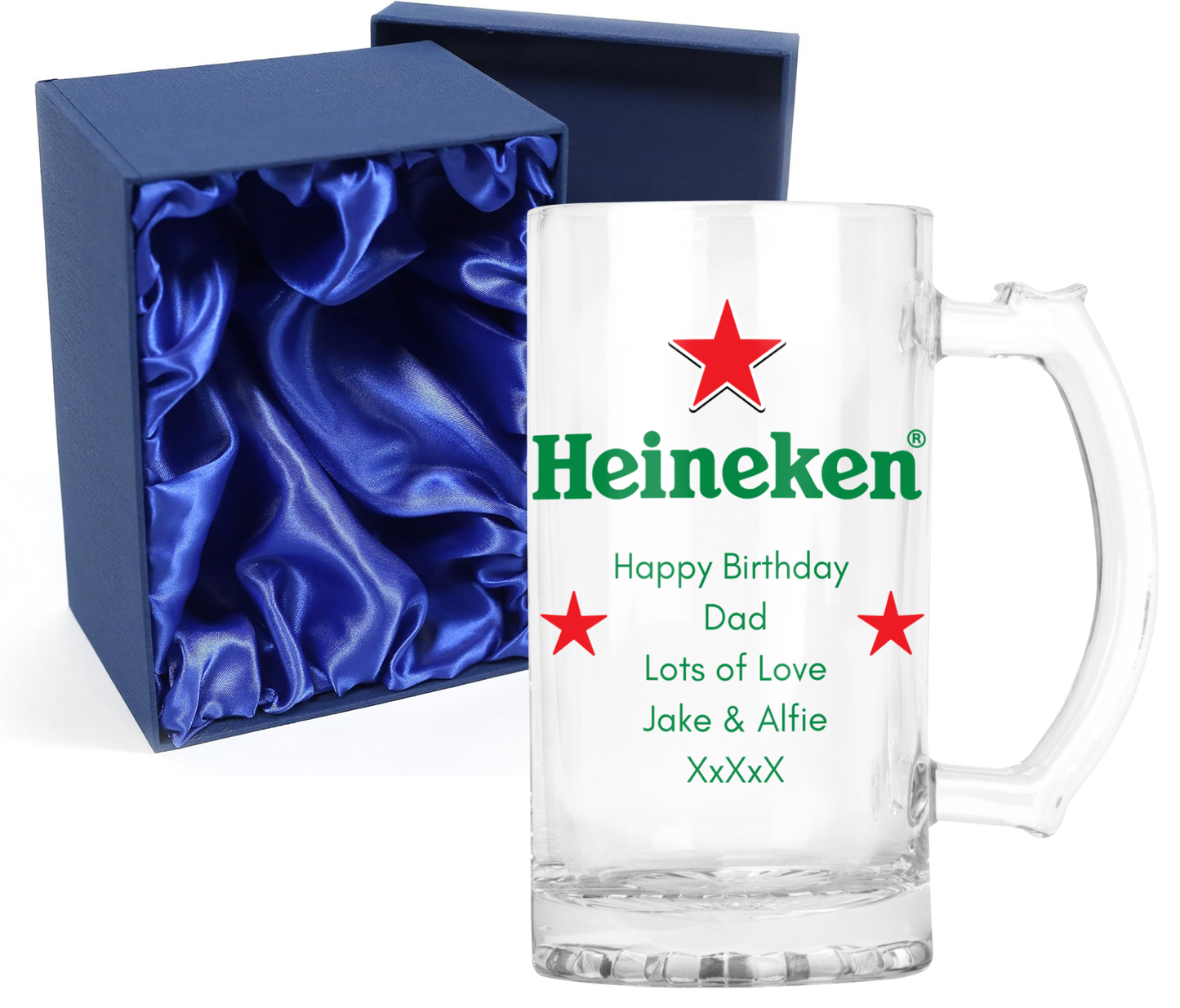 Personalised Glass Beer Tankard Mug - Heineken Lager Design