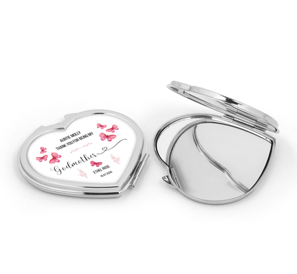 Personalised Heart Compact Mirror - Godmother Thank You