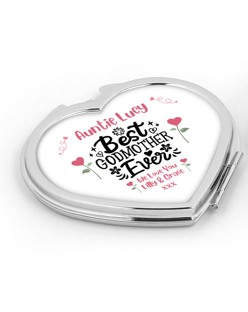 Personalised Heart Compact Mirror - Best Godmother