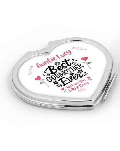 Personalised Heart Compact Mirror - Best Godmother