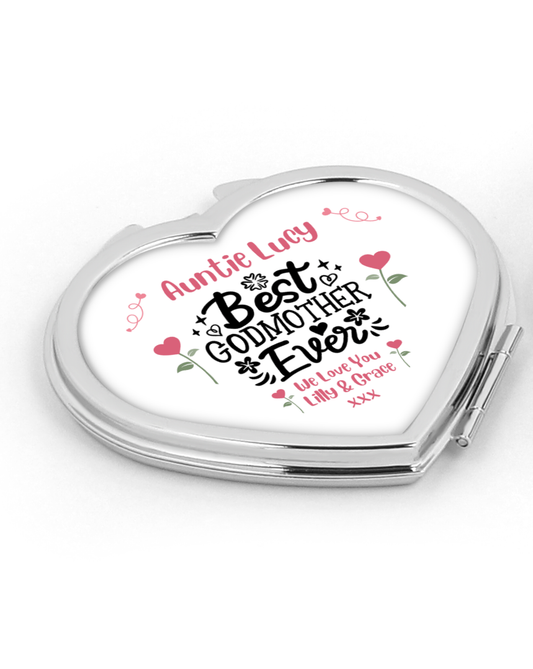 Personalised Heart Compact Mirror - Best Godmother