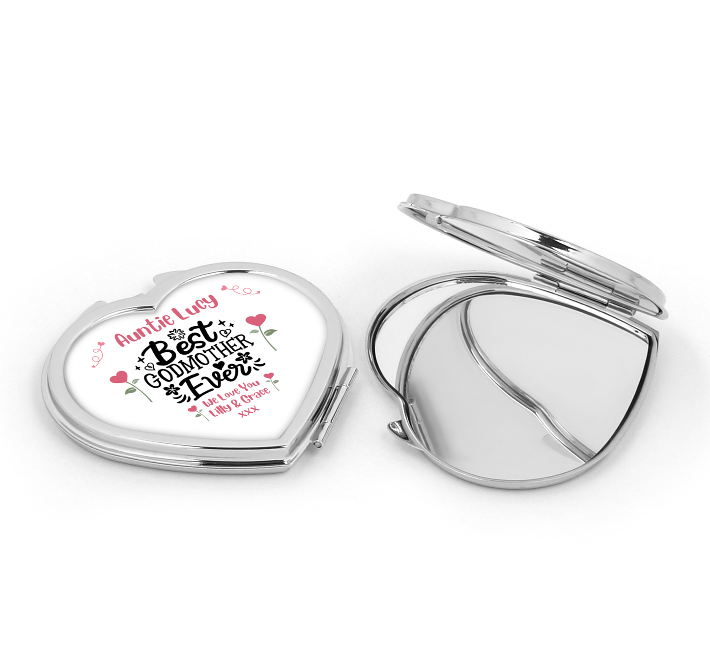 Personalised Heart Compact Mirror - Best Godmother