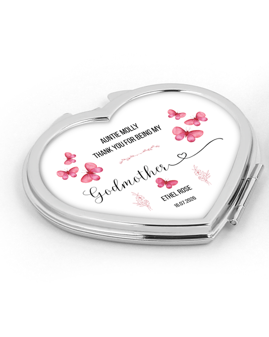 Personalised Heart Compact Mirror - Godmother Thank You