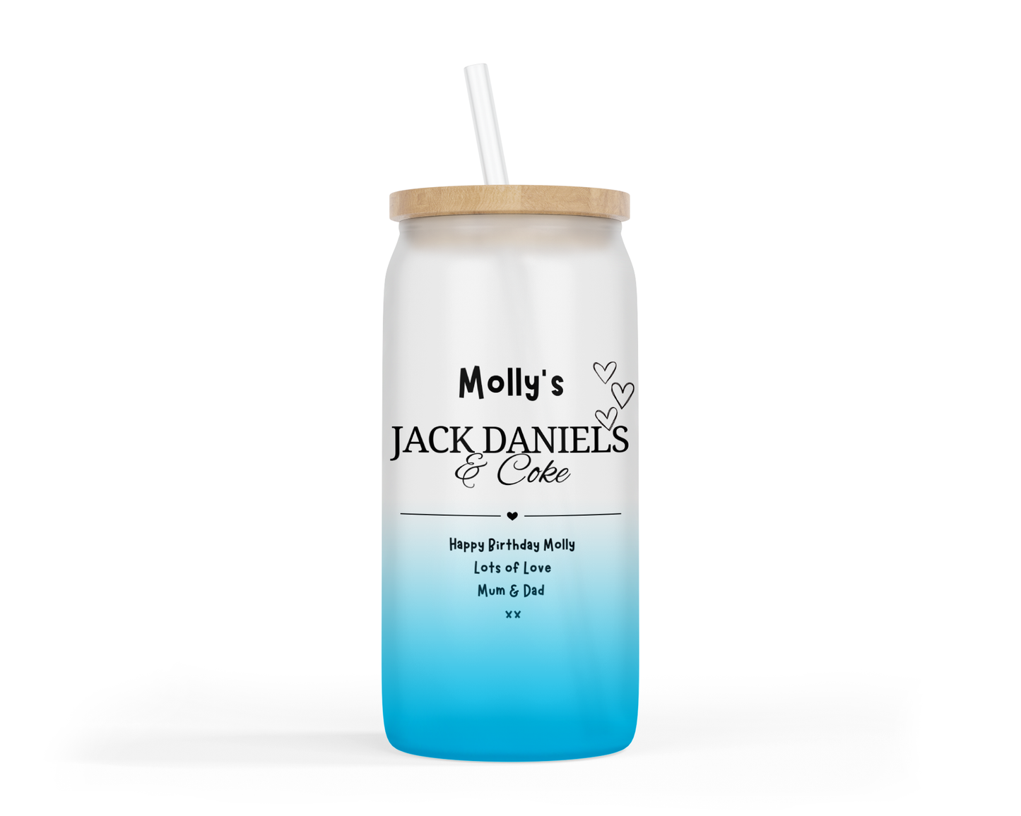 Personalised Ombre Coloured Glass Tumbler - Jack Daniels Whiskey Design